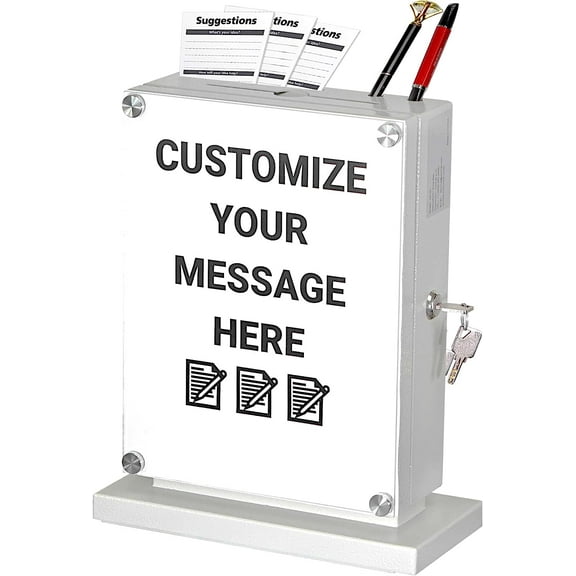 POCHAR Large Ballot Box With Slot and Lock - Metal Wall Mounted Suggestion Box, Donation Box, Safe Lock Tip Jar For Fundraising, Hotel, Bar and School Voting Use (White, 10'' x 4.75'' x 12.5'')