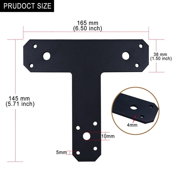 Steel T Post Bracket Set 4Pcs 6.5x5.7" Post to Beam Connectors Black Sandblasted