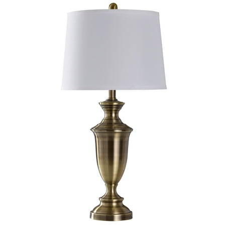 Steel Table Lamp - Antique Brass - Heavy White Shade