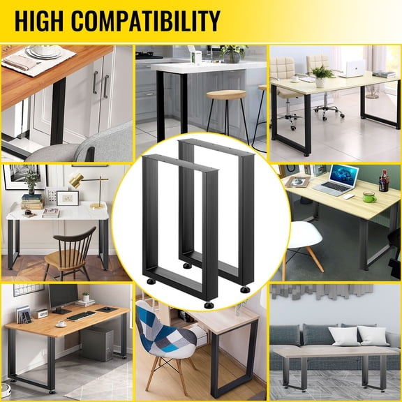 Steel Table Legs Set of 2, 28 Inch Height, 24 Inch Wide, Heavy Duty Square Metal Legs for Dining Tables, Desks, and Coffee Tables