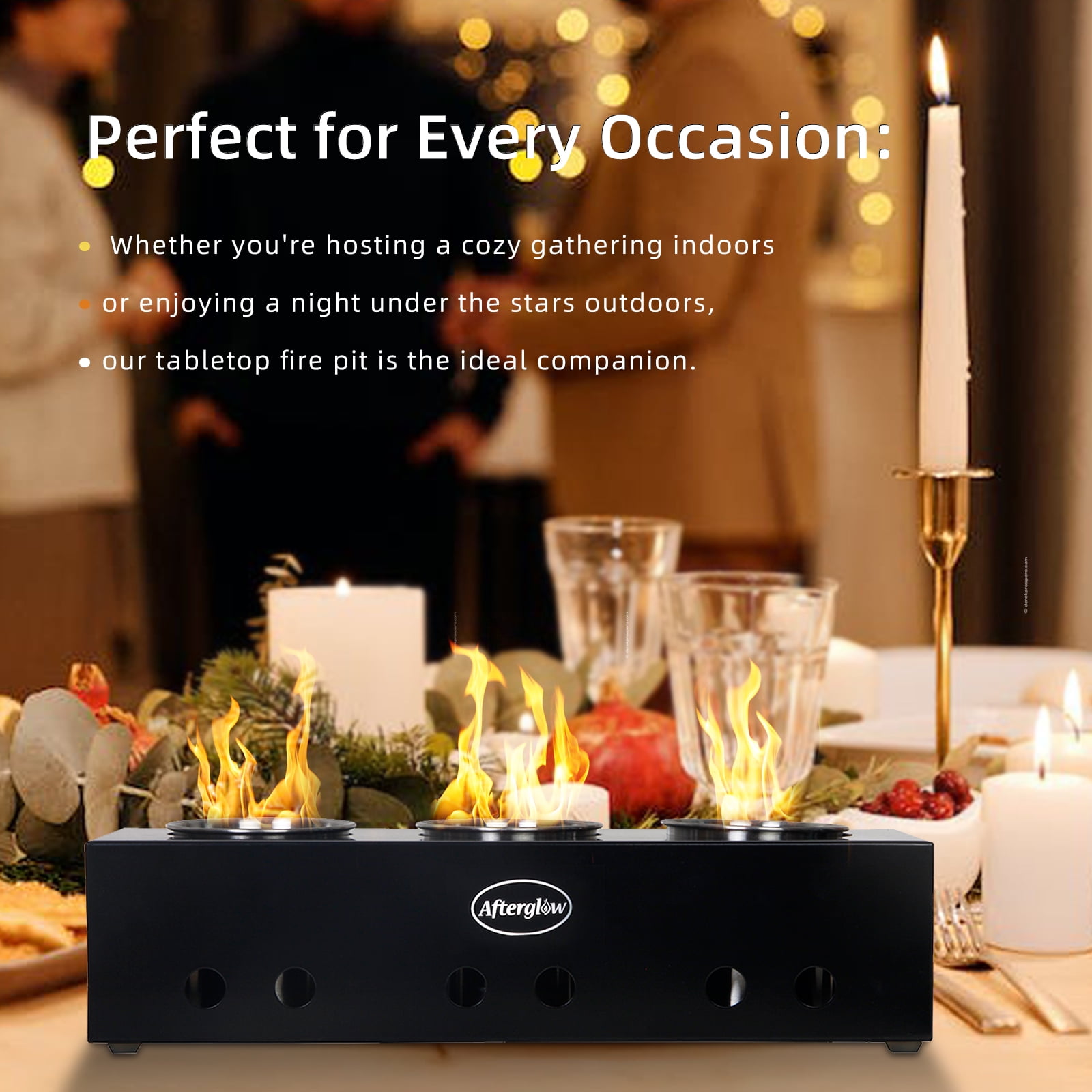 Black Steel Portable Tabletop Fire Pit for Indoor Outdoor Use