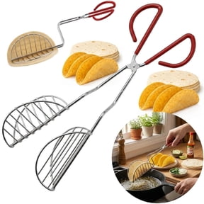 Steel Taco Shell Tongs with Stay-Cool Handle, U-Shaped Taco Shell Holder Mold for Frying Crispy Homemade Taco Shells