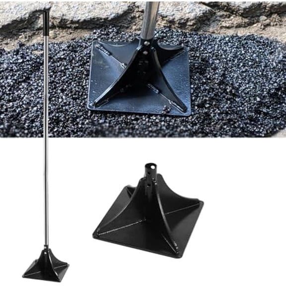 Steel Tamper Tools, 8x8 Inches Handheld Rammer with Rubber Grip, Laborsaving Design for Soil, Asphalt, Gravel and Repairing Blacktop, Detachable Garden Tool for Ground & Gravel Leveling$$Garden &