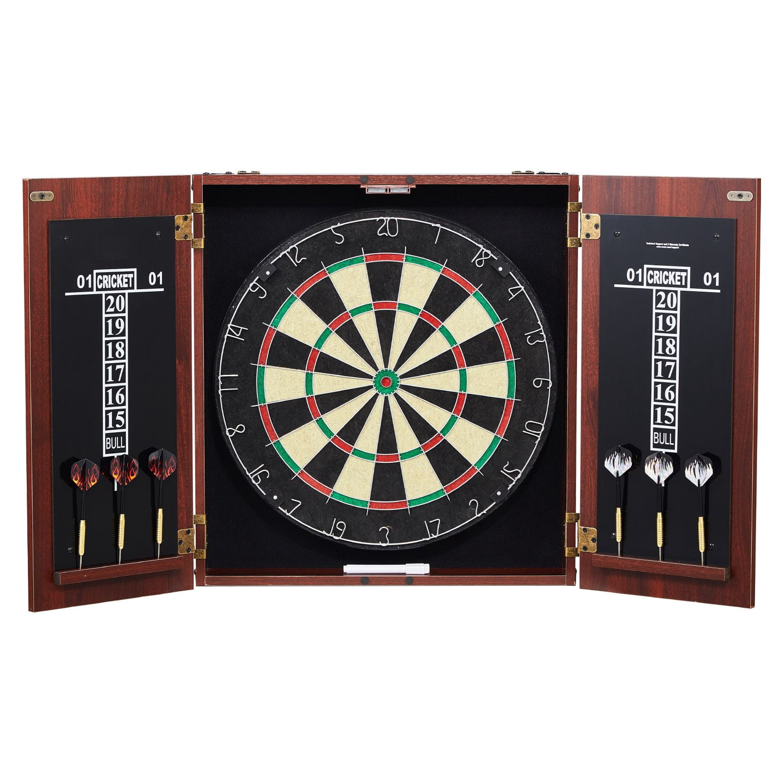 Dartboard Cabinet Set Steel Tip, Official Size Dart Board with Accessories - Home Game, Family Fun, Retro Wood Cabinet