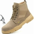 thumbnail image 1 of Steel Toe Boots for Men or Women, Slip Resistant Work Boots Steel Toe Shoes Indestructible Tactical Mid Top Safety Shoes for Warehouse Industry Construction - Khaki, 1 of 10