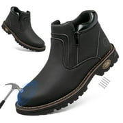 DUMAJO Steel Toe Boots for Men Industrial Construction Anti-puncture Double Sided Zipper Work Safety Shoes Non-Slip Waterproof Hiking Shoes