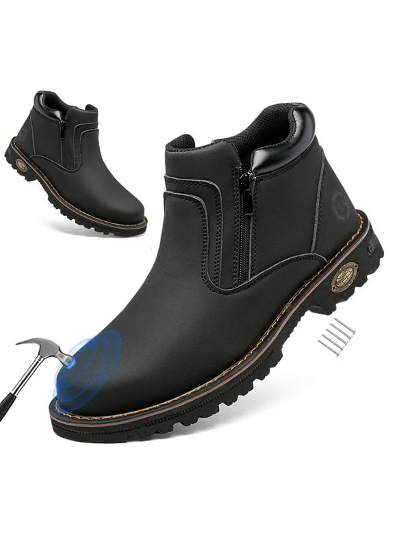 Steel Toe Boots for Men Industrial Construction Anti-puncture Double Sided Zipper Work Safety Shoes Non-Slip Waterproof Hiking Shoes
