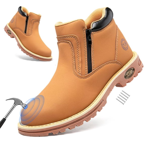 Steel Toe Boots for Men Industrial Construction Anti-puncture Double Sided Zipper Work Safety Shoes Non-Slip Waterproof Hiking Shoes