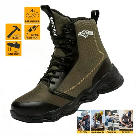 Steel Toe Boots for Men, Lightweight Work & Safety Shoes Outdoor Protection Footwear Puncture Proof Industrial and Construction Shoes