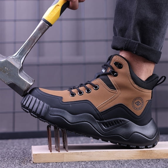 Vantalaria Steel Toe Boots for Men Safety Work Boots Lightweight Slip Resistant Puncture Proof Industrial Construction High Top Safety Shoes