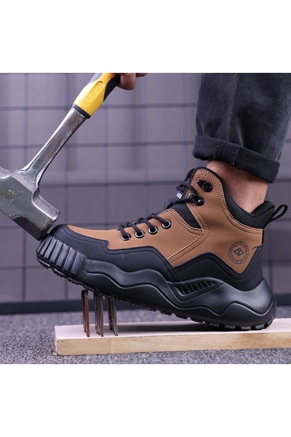 Steel Toe Boots for Men Safety Work Boots Lightweight Slip Resistant Puncture Proof Industrial Construction High Top Safety Shoes