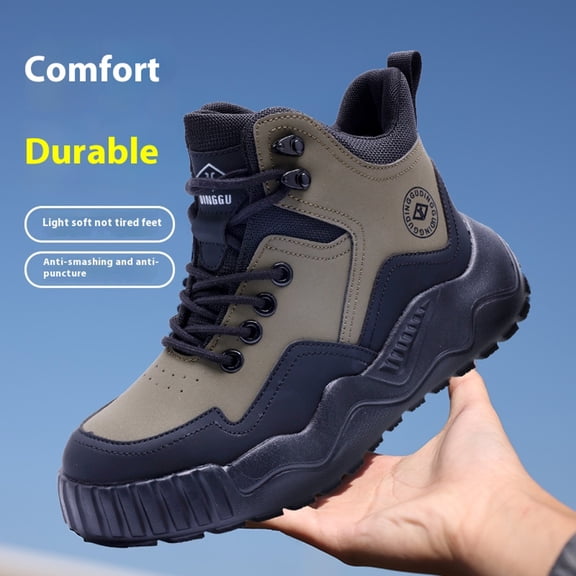 Vantalaria Steel Toe Boots for Men Safety Work Boots Lightweight Slip Resistant Puncture Proof Industrial Construction High Top Safety Shoes