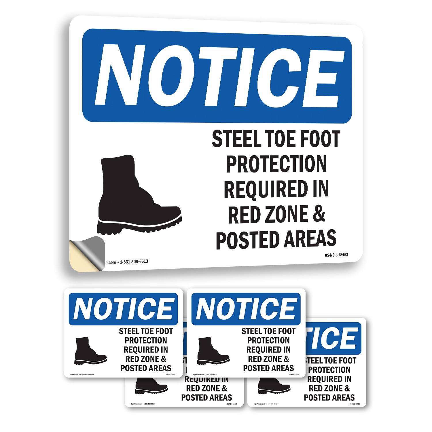 Steel Toe Foot Protection Required With Symbol OSHA Notice Vinyl Decal ...
