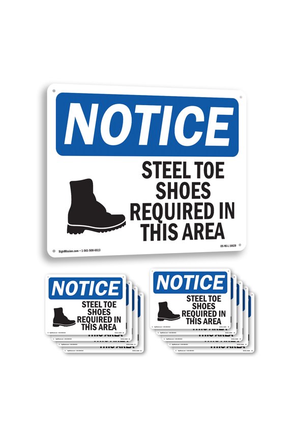 Steel Toe Shoes Required Area OSHA Notice Aluminum Sign 10 Inch x 7 Inch - 10 Pack