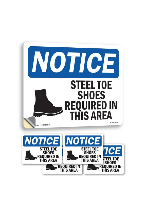 Steel Toe Shoes Required Area OSHA Notice Vinyl Decal Label 24 Inch x 18 Inch - 5 Pack