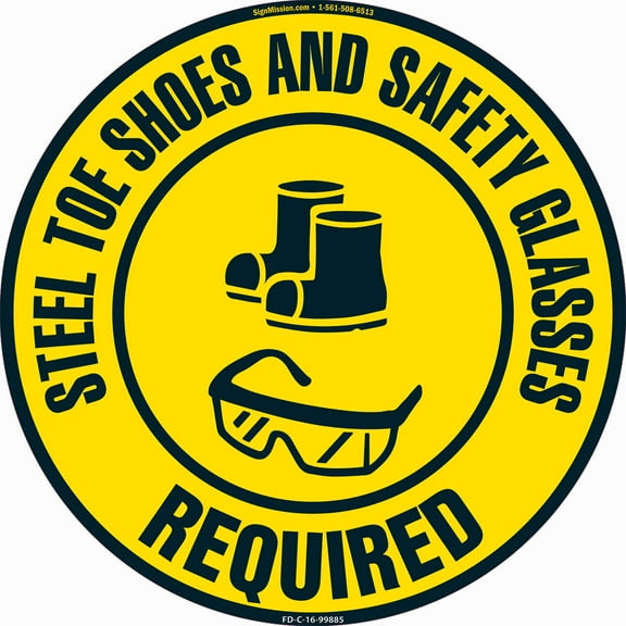 Steel Toe Shoes And Safety Glasses Required Non-Slip Floor Marker | 3 Pack of 16" Circle Vinyl Decal | Protect Your Business, Work Place & Customers |  Made in The USA