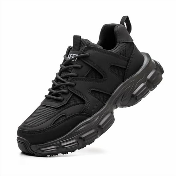Steel Toe Shoes for Women Men Wide Non Slip Composite Work Sneakers Indestructible Comfortable Safety Shoes Lightweight Breathable Construction Sneakers Puncture Proof Ergonomic Design Black