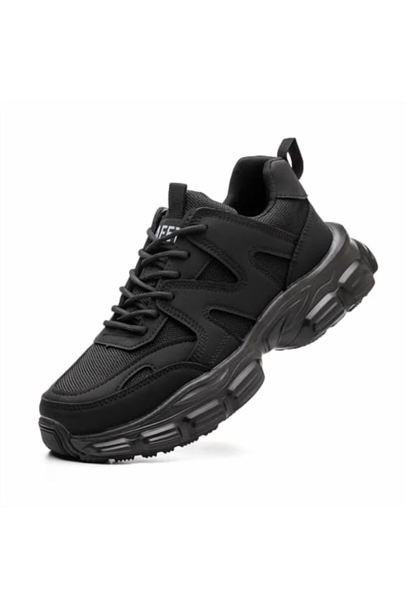 Steel Toe Shoes for Women Men Wide Non Slip Composite Work Sneakers Indestructible Comfortable Safety Shoes Lightweight Breathable Construction Sneakers Puncture Proof Ergonomic Design Black