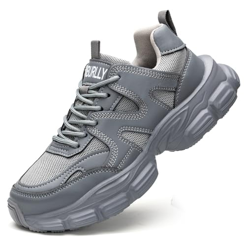 Steel Toe Shoes for Women Men Wide Non Slip Composite Work Sneakers Indestructible Comfortable Safety Shoes Lightweight Breathable Construction Sneakers Puncture Proof Ergonomic Design Gray