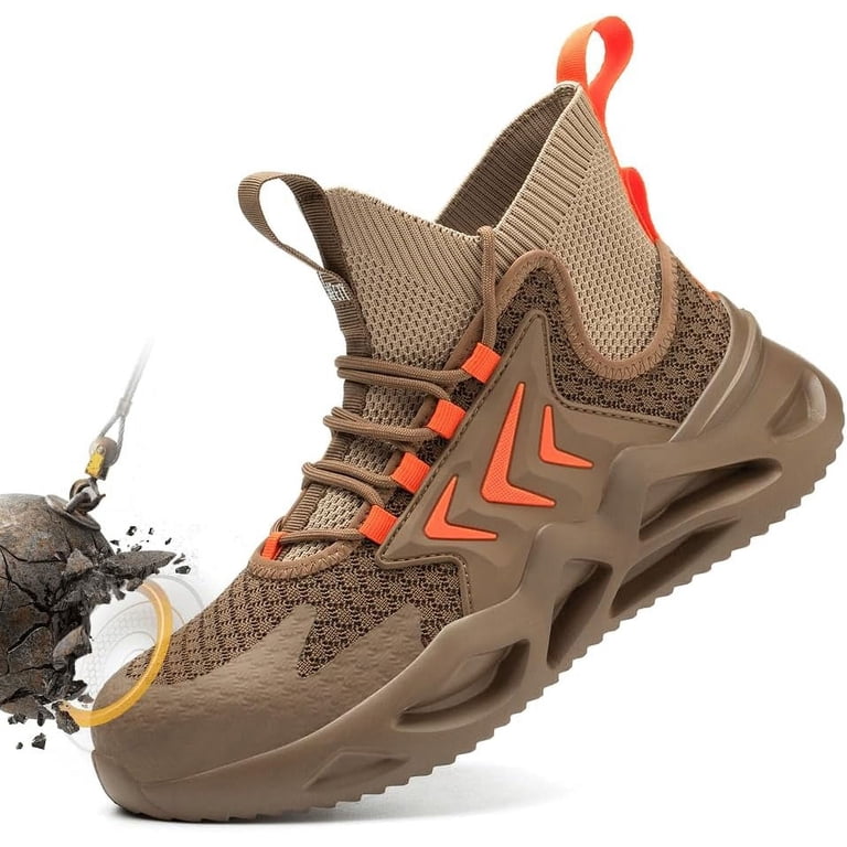Men\'s Brown Lightweight Comfortable Safety Shoes Puncture Resistant Work Shoes Amazon.com: fayengan Steel Toe Shoes for Men main image 4