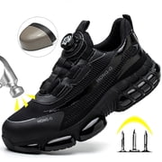 XQJ Steel Toe Shoes For Men Anti-Puncture Anti-Smash Work Boots Comfortable Breathable Lightweight Work Safety Shoes Mens Air Cushion Work Sneakers Black Size 10.5