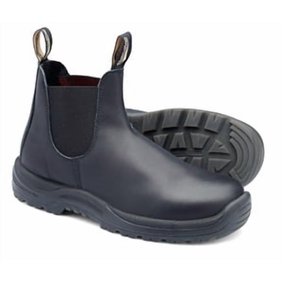 Blundstone Steel Toe Slip-On Elastic Side Boots w/ Kick Guard, Black, AU size 6, US size 7