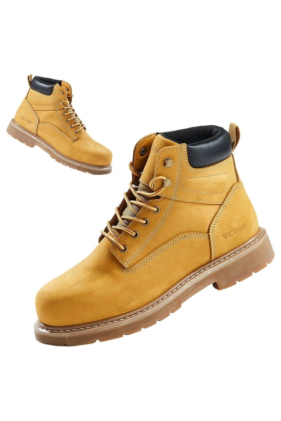 Steel Toe Waterproof Slip Resistant Mens Work Boots Size 12 Lightweight Breathable Rubber Sole Brown Yellow for Construction
