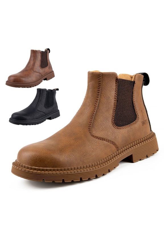 Steel Toe Work Boots for Men Women Leather Safety Shoes Waterproof Construction Shoes Hiking Boots Industrial Waterproof, Lightweight, Oil Resistant Work Trainers