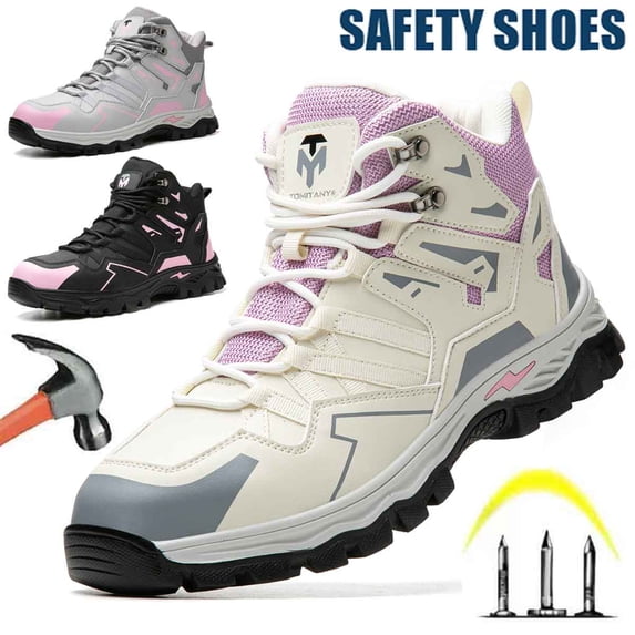 Steel Toe Work Boots for Women Construction Safety Boot Indestructible Shoes Lightweight Comfortable Slip Resistant Puncture Proof Slip Resistant Working Sneakers 7.5