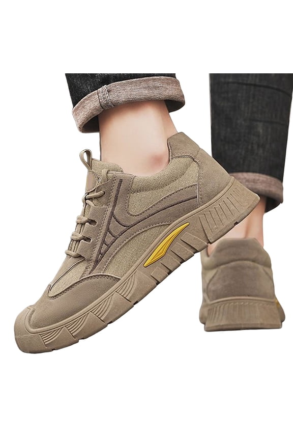 Steel Toe Work Boots for Men Suede Breathable Lace up Fashion Sneakers Casual Lightweight Antislip Walking Shoes Khaki Size 10