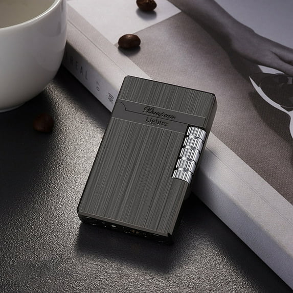 Steel Tone Windproof Refillable Butane Lighter, Open Flame with Grinding Wheel & Lock, Men's Gift for Birthday, Father's Day