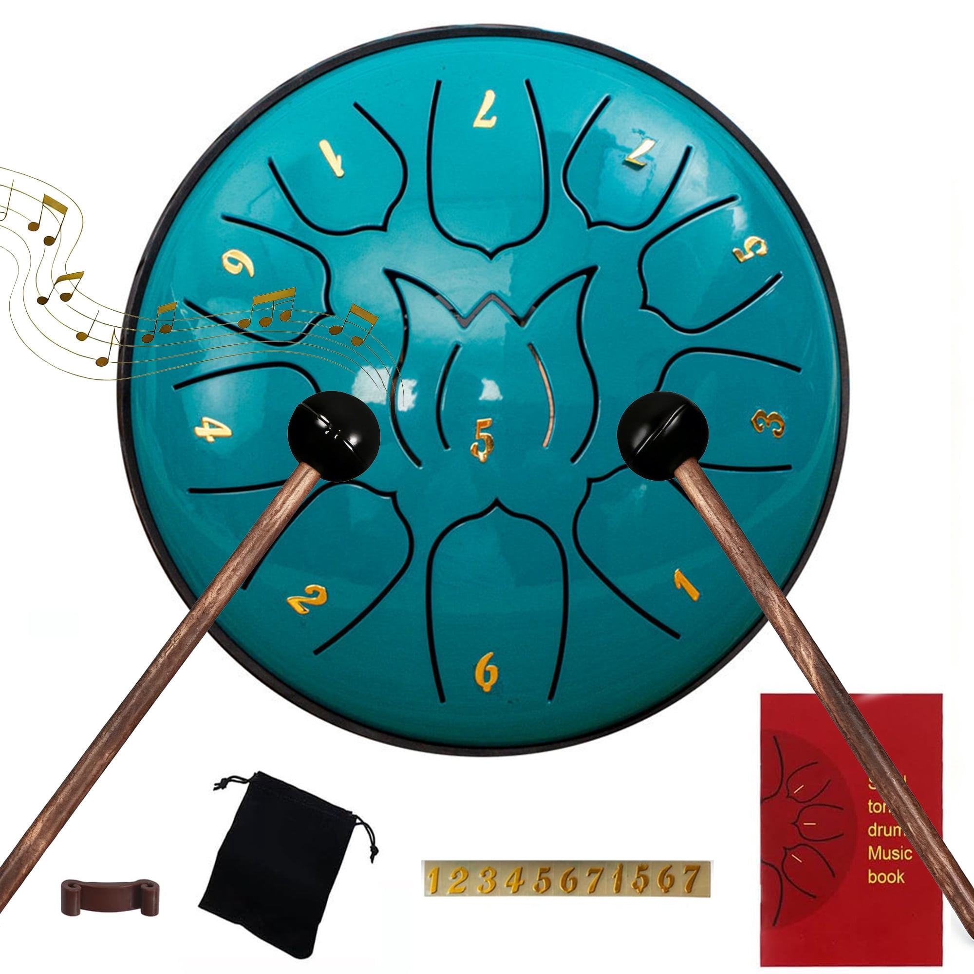 Steel Tongue Drum 11 Notes 6" , Rain Drum for Outside with Bag, Music Book, Mallets – Meditation & Yoga Steel Drum