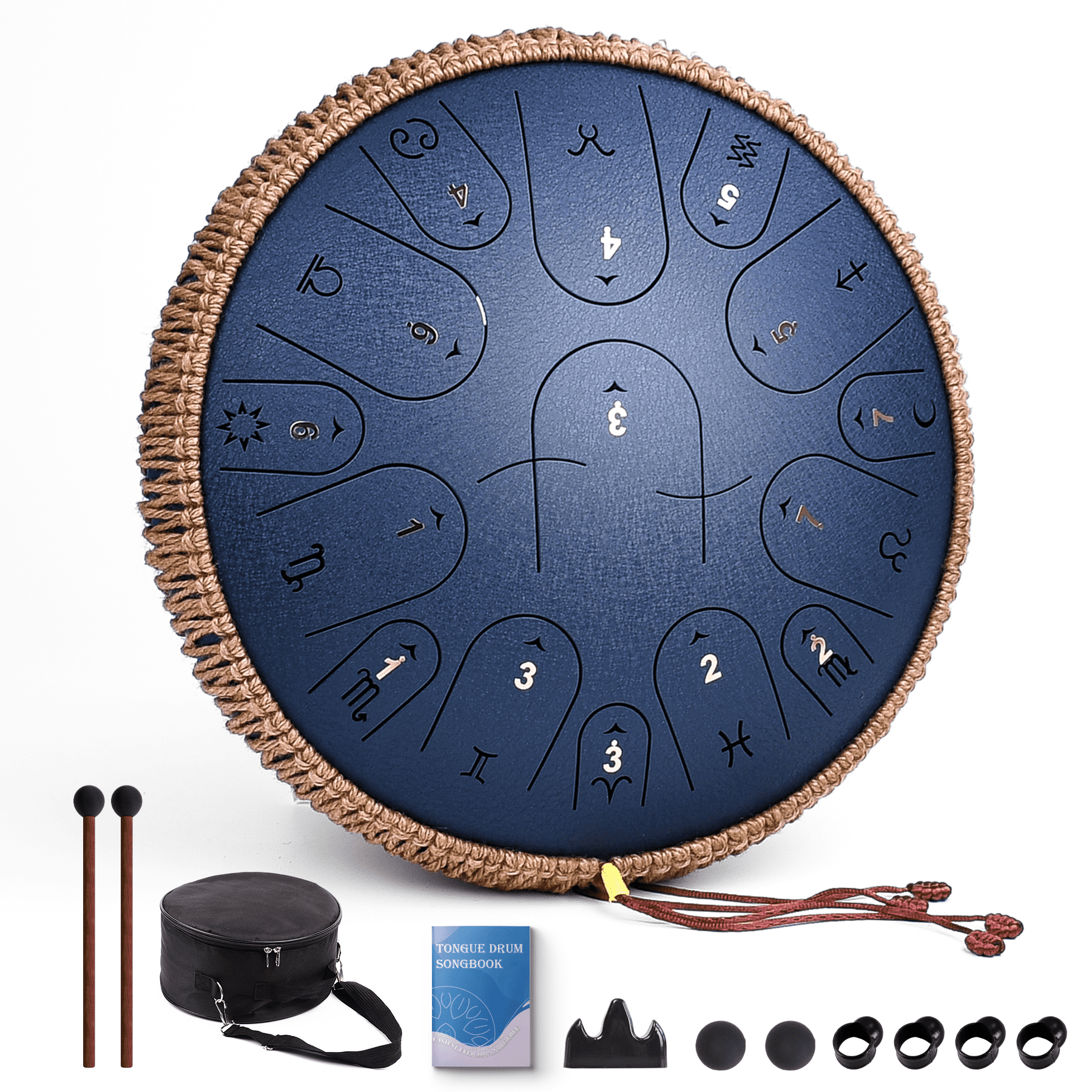 Steel Tongue Drum,13 Inches 15 Notes Handpan Drum, C Major Tongue Drum for Adults and Children 432hz with Hand Pan Drum Music Book, Mallets and Carry Bag(Navyblue)
