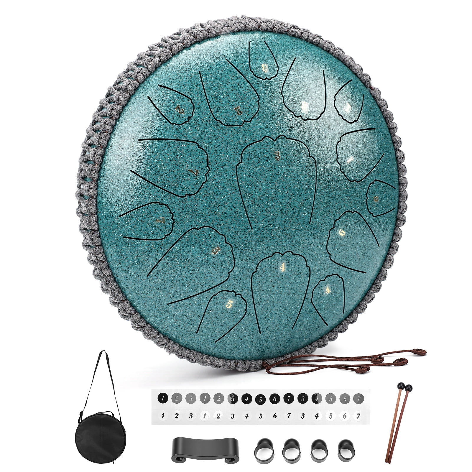 Steel Tongue Drum, 13 inches 15 Notes Tongue Drum with Handpan Drums Mallets & Carry Bag, Waterproof Meditation Rain Chime, Raindrop Drum Musical Instruments for Adult Gift, D Major, Malachite Green