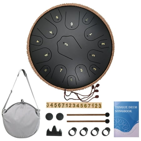 Steel Tongue Drum-14" 15 Note Tongue Pan Drums for Adults, C Major, Carry Bag, Black