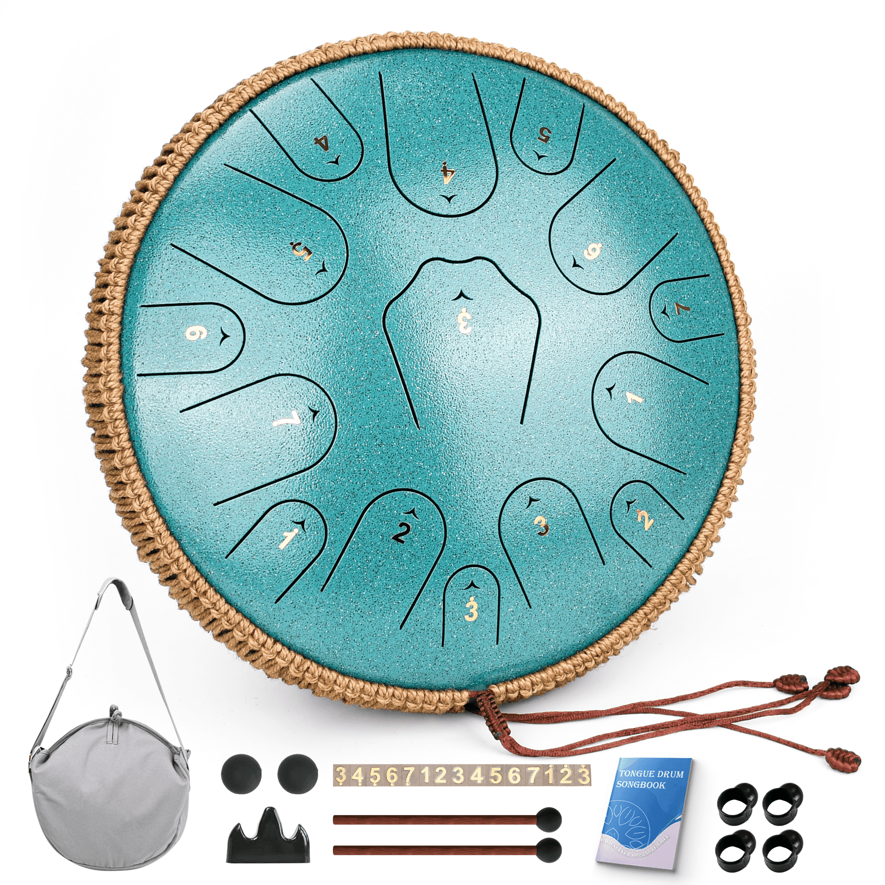 Steel Tongue Drum-14" 15 Note Tongue Pan Drums for Adults, C Major, Carry Bag, Malachite Green