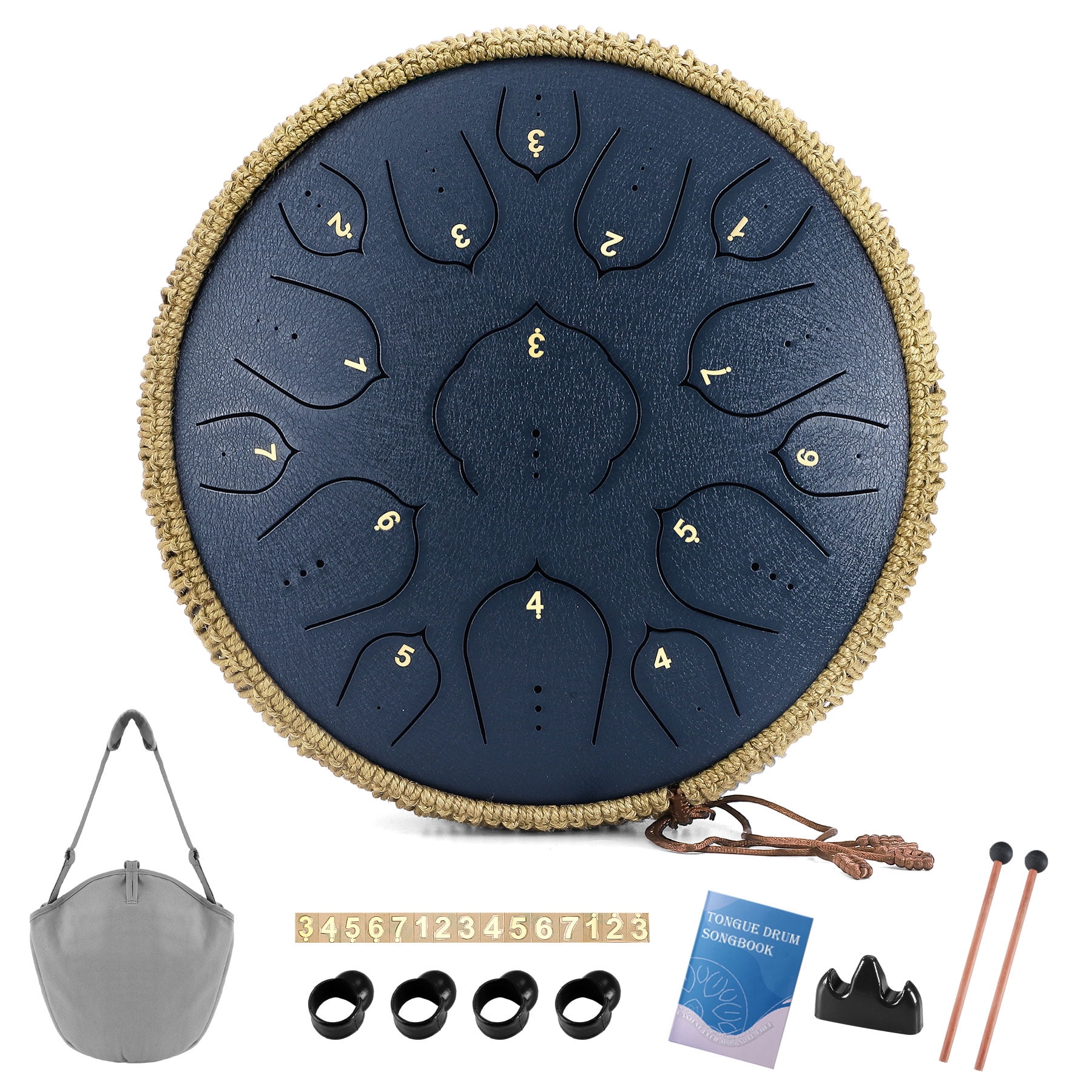 Steel Tongue Drum-14" 15 Note Tongue Pan Drums for Adults, D Major, Carry Bag, Navy Blue