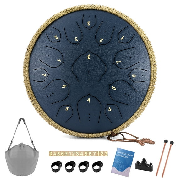 Steel Tongue Drum-14" 15 Note Tongue Pan Drums for Adults, D Major, Carry Bag, Navy Blue