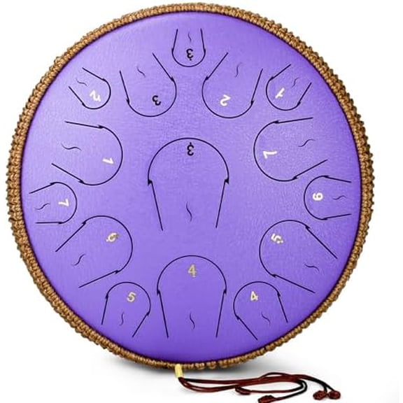 Steel Tongue Drum - 14 Inch 15 Note Tongue Drum - Hand Pan Drum with Music Book, Handpan Mallets and Carry Bag, C Major, Purple