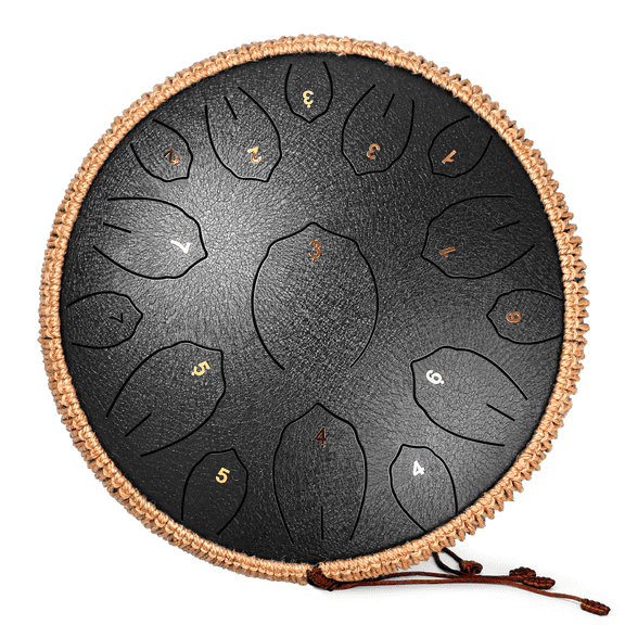 Steel Tongue Drum, 14 Inch 15 Note Tongue Drums, Handpan Drums for Adultes, Steel Drum Instrument with Music Book, Steel Handpan Drum Mallets and Carry Bag, C Major,Black