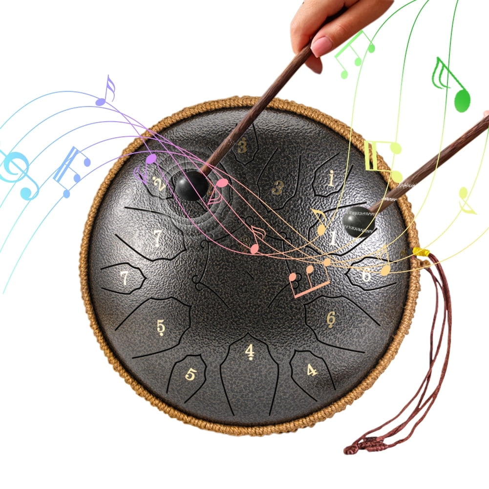 Steel Tongue Drum 15 Note 12 Inch Percussion Instrument Handpan Drum C Key for Meditation Entertainment Concert Yoga with Travel Bag, Mallets, Music Book (Sand Color)