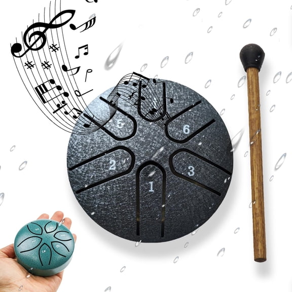 Steel Tongue Drum- 3 Inch 6 Notes Rain Drum for Garden, Waterproof Rain Drum for Outside When It Rains, Mini Hand Yard Rhythm Rain Drum for Outdoor Garden Symphony (Black)