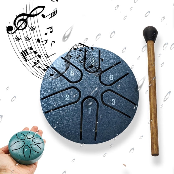 Steel Tongue Drum- 3 Inch 6 Notes Rain Drum for Garden, Waterproof Rain Drum for Outside When It Rains, Mini Hand Yard Rhythm Rain Drum for Outdoor Garden Symphony (Navy Blue)