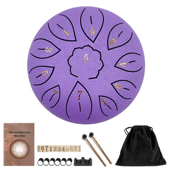 Steel Tongue Drum 6 Inch 11 Notes, G tone Hand Pan Drum with Carry Bag, Music Book, Mallets, Finger Picks, Stickers for Kids Adults Beginner Gift for Families/Friends(Purple)