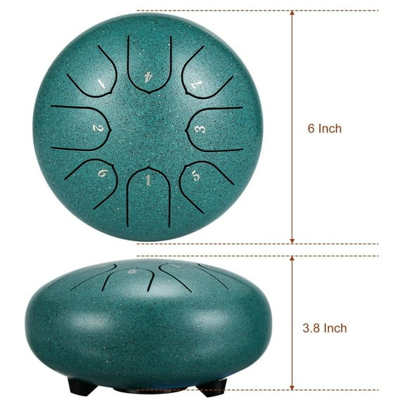 Steel Tongue Drum, 6 Inch, 8 Notes Percussion Instrument - Hand Drum in C Key with Songbook and Drumsticks