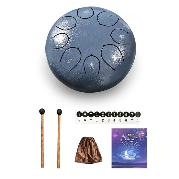 Steel Tongue Drum 6 Inches 8 Notes B Major Navy Blue Meditation Yoga Percussion Instrument