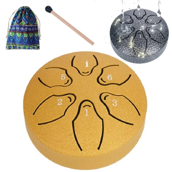Steel Tongue Drum 6 Note Rain Drum Rain Drums for Outside Garden, Handpan Meditation Drums with Mallet, Easy to Play, for Meditation, Yoga & Zen Gifts