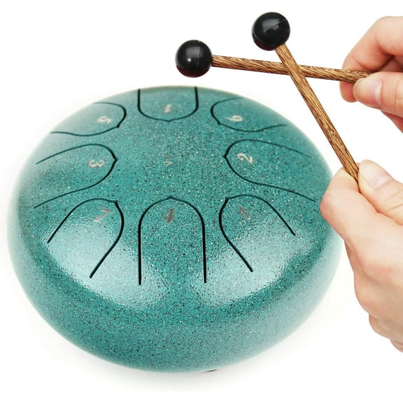 Steel Tongue Drum 8 Notes 6 Inches Chakra Tank Drum Steel Percussion Padded Travel Bag and Mallets (Malachite)