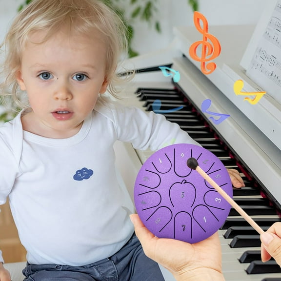 Steel Tongue Drum Kids Instrument: Musical Metal Tank Drums Set 6 Inch 8 Notes C-Key for Meditation Yoga Education Percussion with Bag, Music Book, Mallets, Finger Picks(Purple)