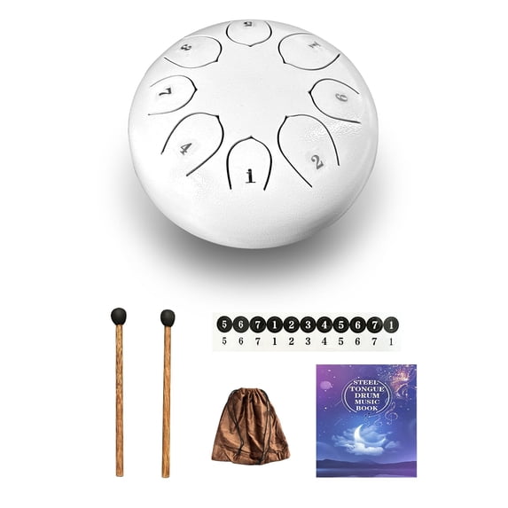Steel Tongue Drum Pearl White 6 Inches 8 Notes B Major Meditation Yoga Percussion Instrument